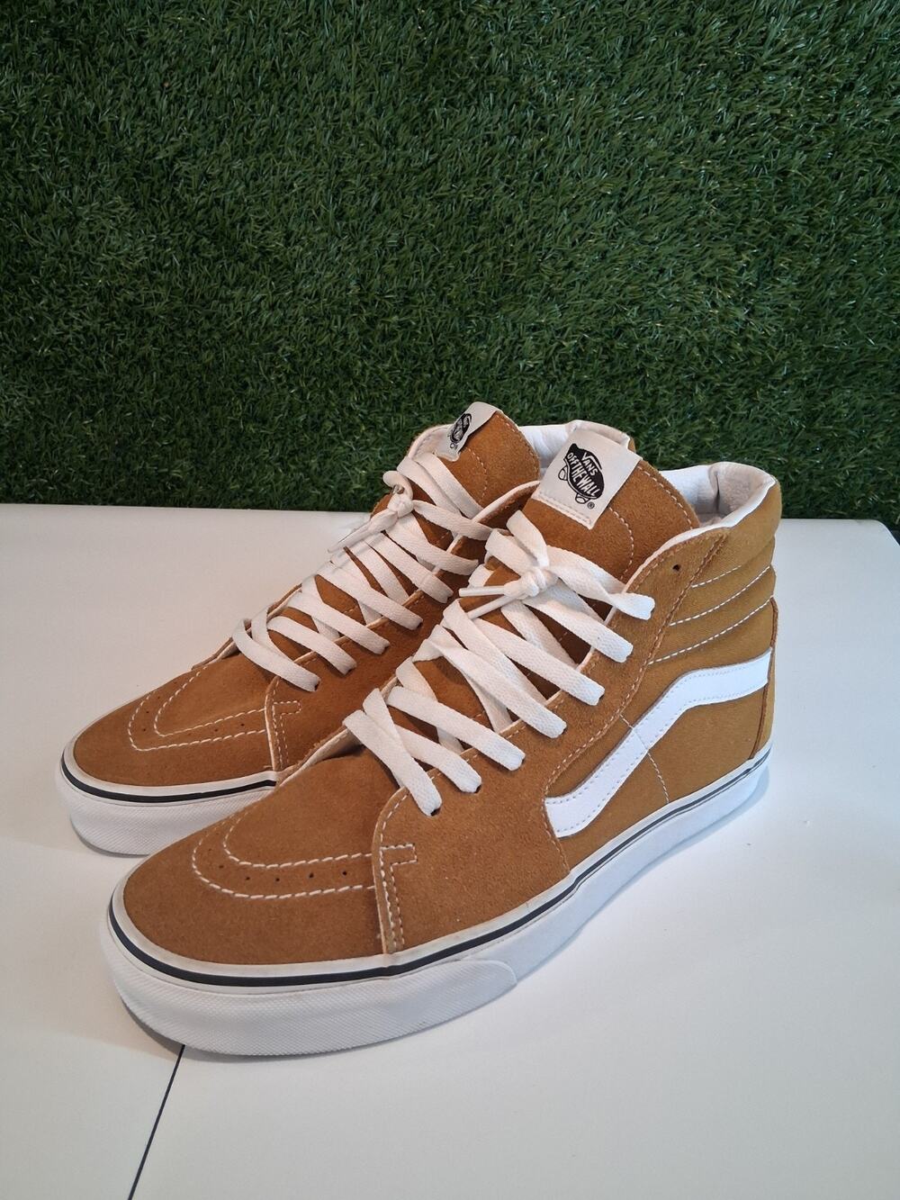 Vans Sk8-Hi Brown Suede Canvas High Top Classic Skate White Stripe Men SZ 11